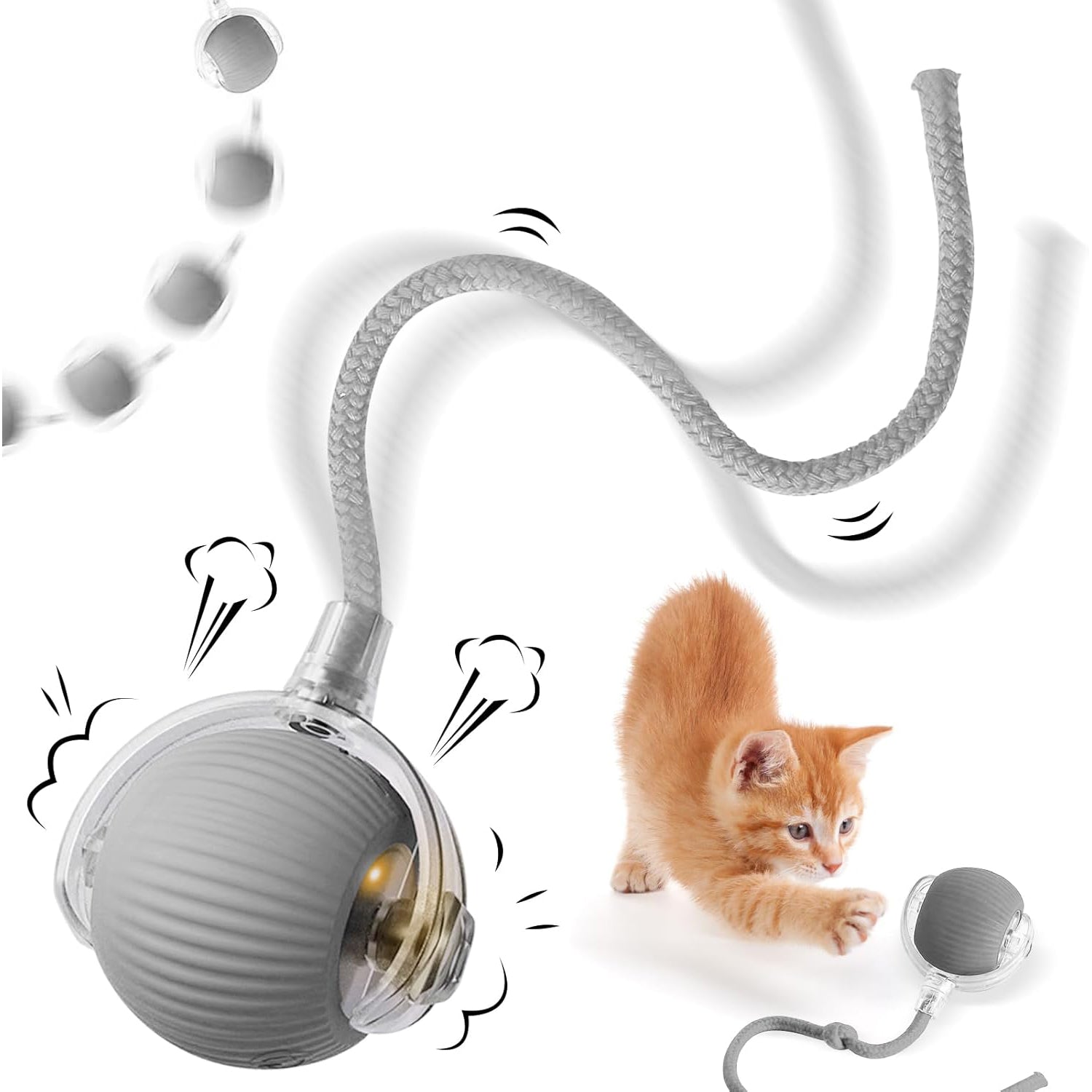 Rechargeable Interactive Cat Toy Ball with Detachable Braided Tail and LED Light (1 Pc) Rechargeable Interactive Cat Toy Ball with Detachable Braided Tail and LED Light (1 Pc)